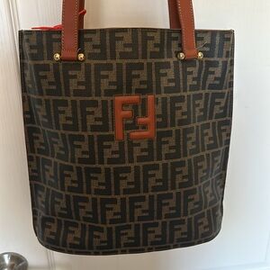 FENDI Coated Canvas Zucca 3 Compartment Shoulder Bag 12x12x5 inch Authentic Mint